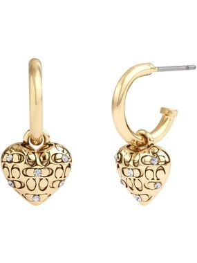 Coach Gold Heart Huggie Earrings with Crystal Accents - New